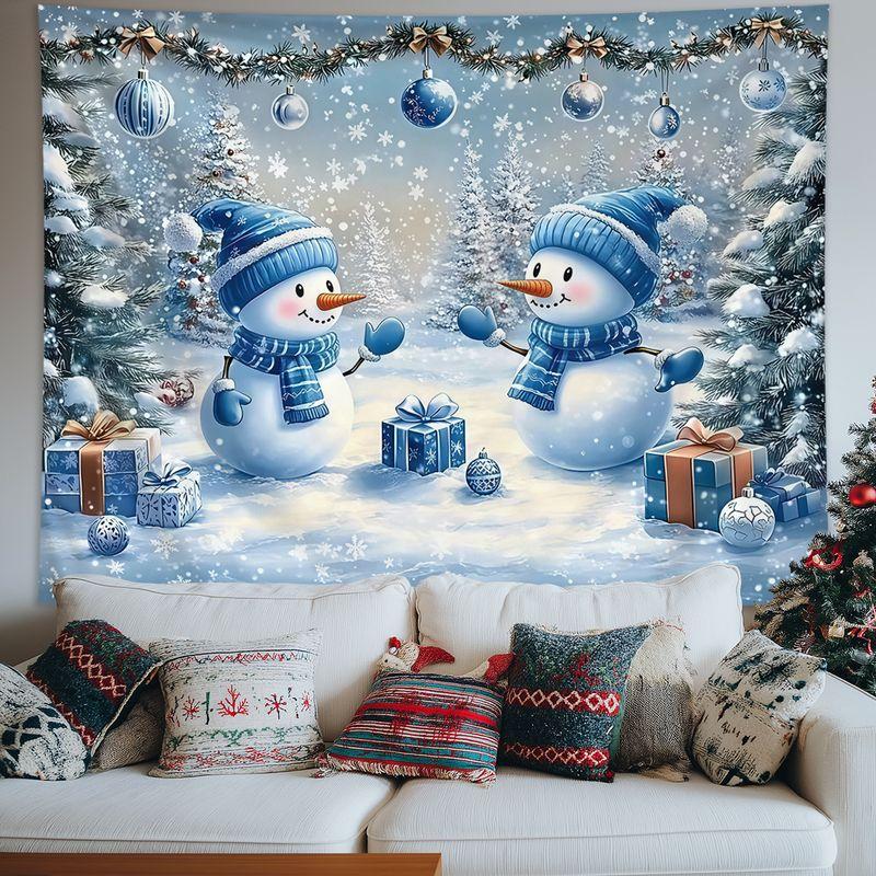 Moonnight Forest Snowman Christmas Tapestry Background Cloth Wall Decoration Living Room Background Wall Room Decoration
