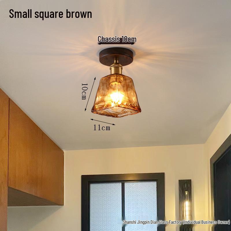

Wabi-Sabi Style All-Copper & Walnut Walk-In Closet Ceiling Light with Smoke-Patterned Glass Without Light Source (E27 Socket)