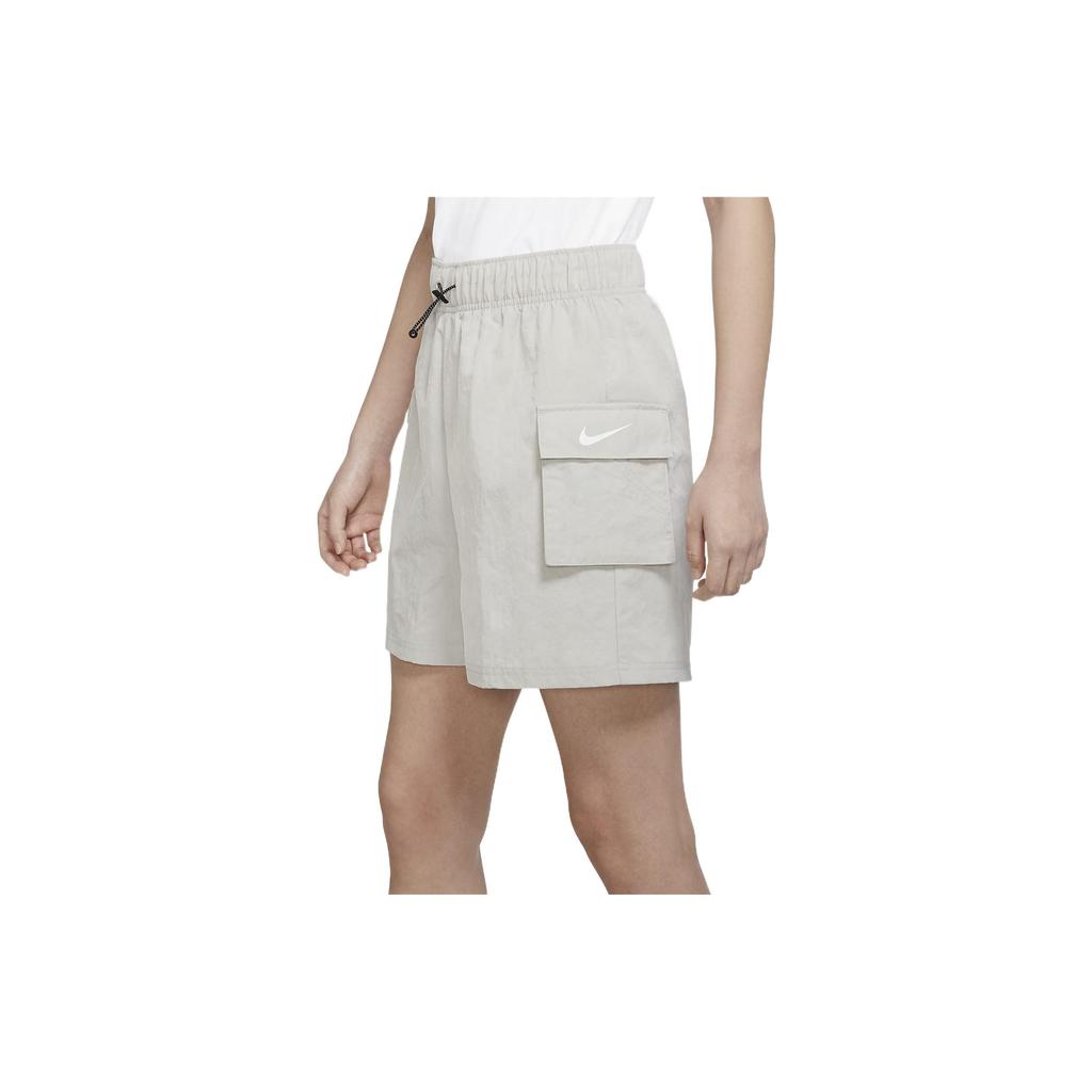 Nike Elastic High Waist Straight-Leg Casual Shorts Women Bottoms Grey DM6248-012