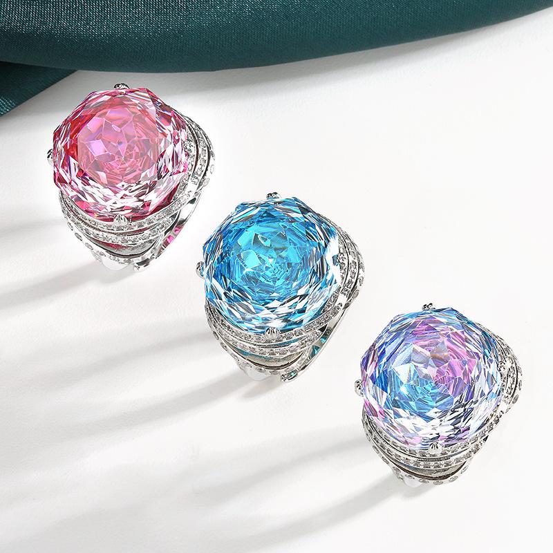 New explosive jewelry copper bottom gold-plated imitation rose cut dragon fruit light luxury ring female 18mm