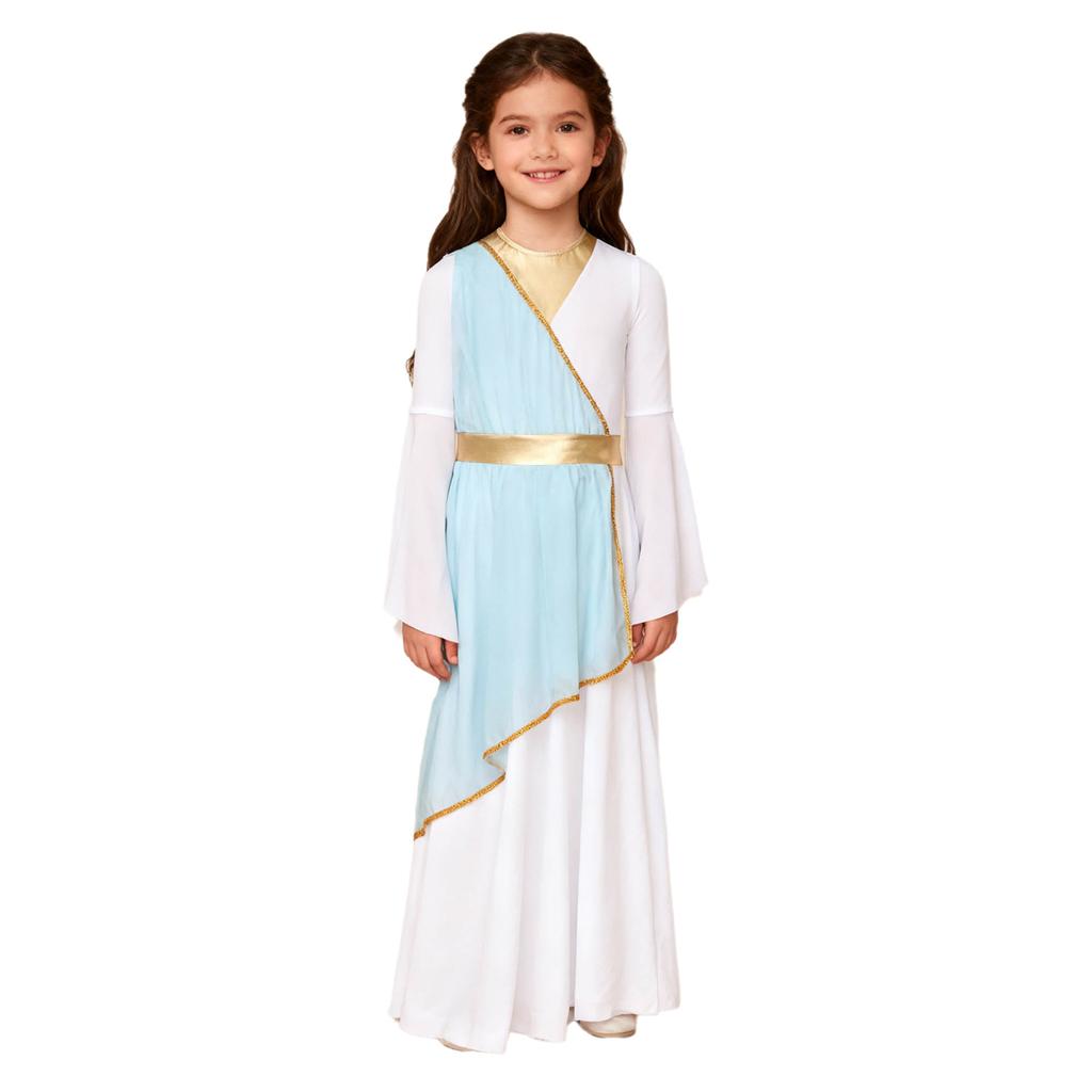Halloween & Party Dress for Girls: Ancient Greek Princess Costume with Long Sleeves, Contrast Colors for Performance & Play