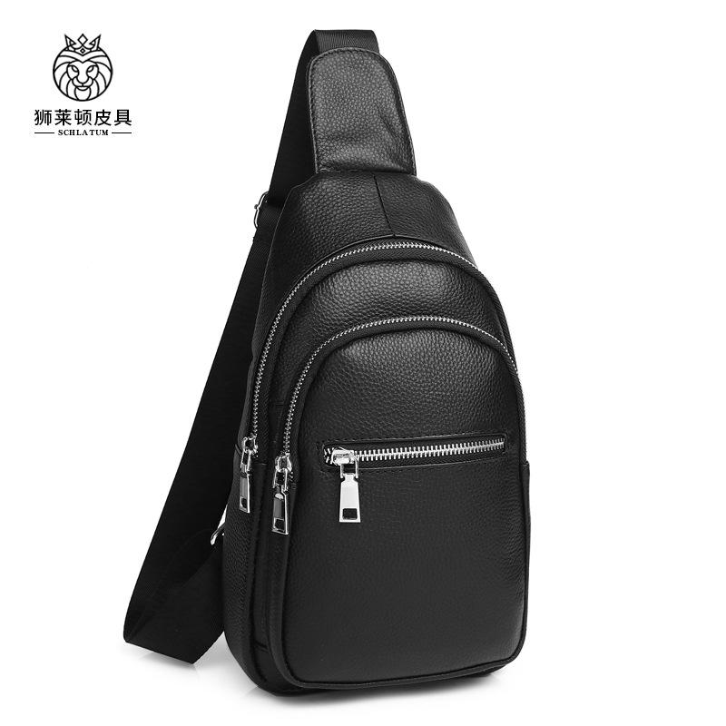 Genuine Leather Single-shoulder Chest Bag, Cowhide Crossbody Bag, Trendy and Fashionable Men's Front Crossbody Bag
