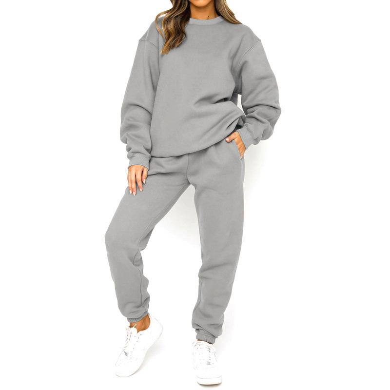 Women's New Fashion Solid Color Long Sleeve Pullover and Sweatpants Set for Autumn and Winter