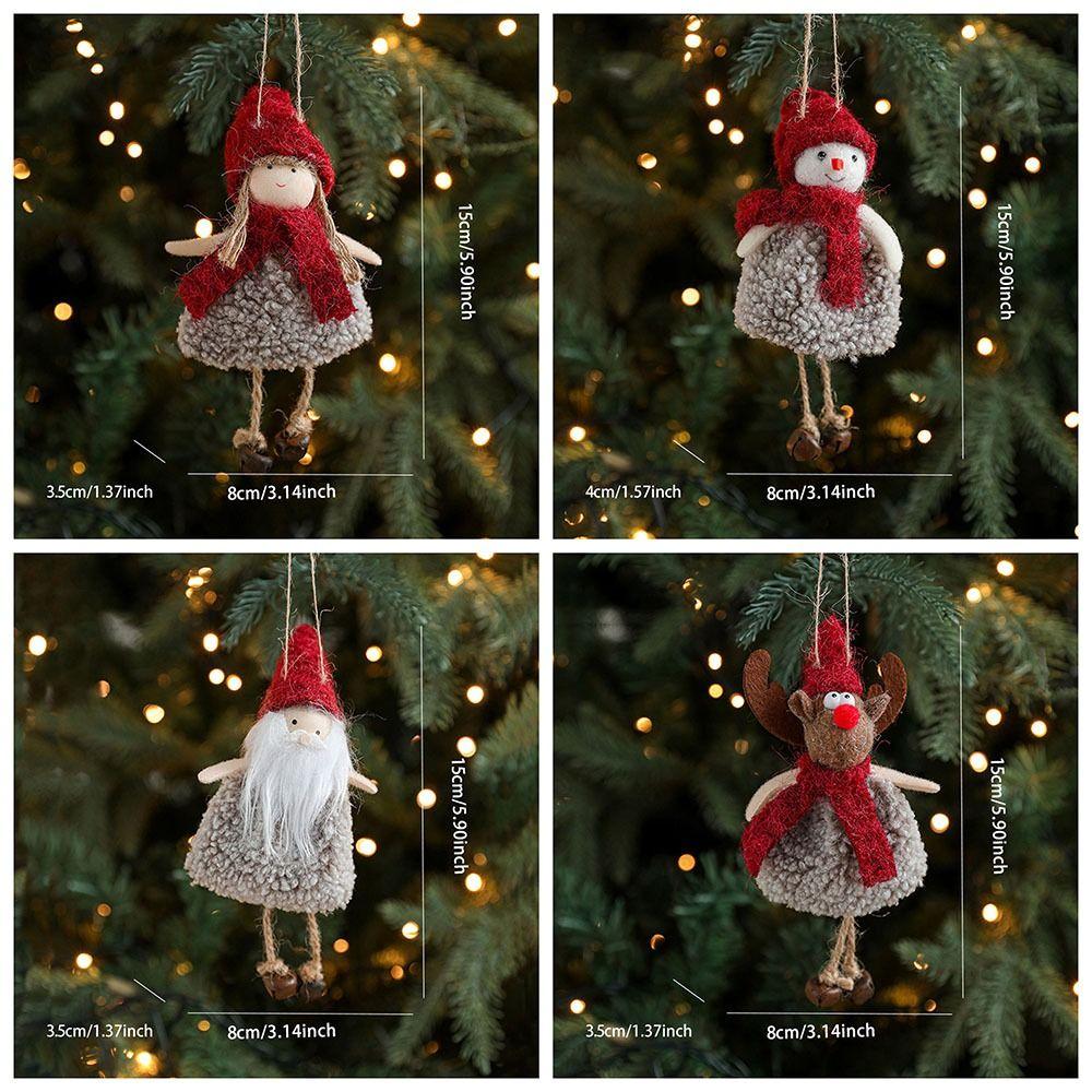 Plush Christmas Snowman Pendant Reindeer with Bells Xmas Tree Pendants Santa Claus Christmas Doll Ornaments New Year Decor