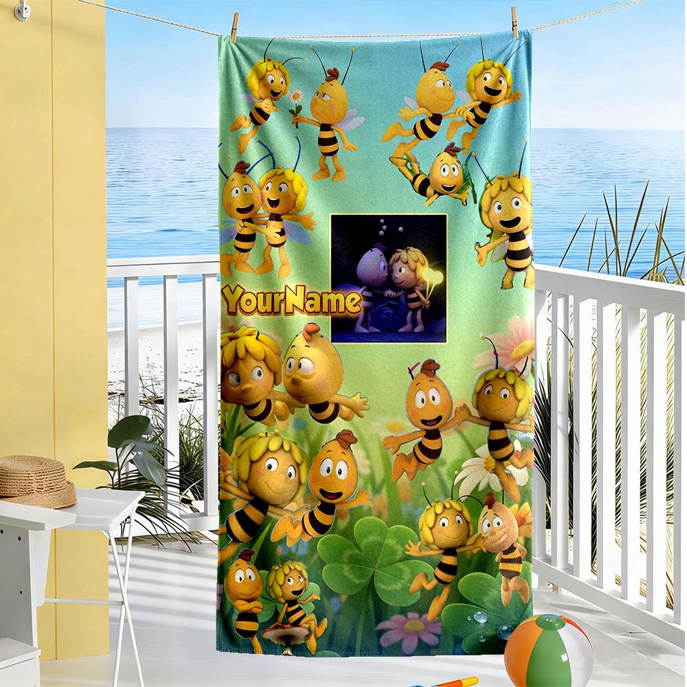 Biene Maja Customize Text Beach Towel High Absorbency & Quick-Dry Suitable for Swimming Gym Camping Yoga Vacation