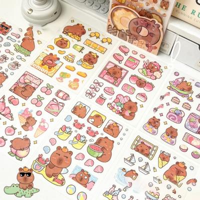 4 Pcs/bag Creative Stationery Sticker Cartoon Capybara Ledger Material PET Capybara Sticker  Kids