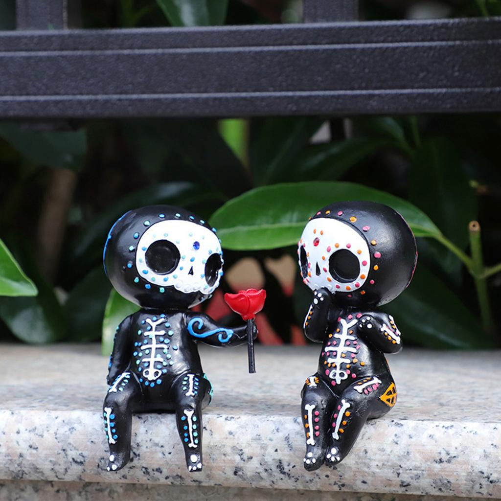 Painted Resin Crafts Easter Skull Couple Sculpture Ornaments