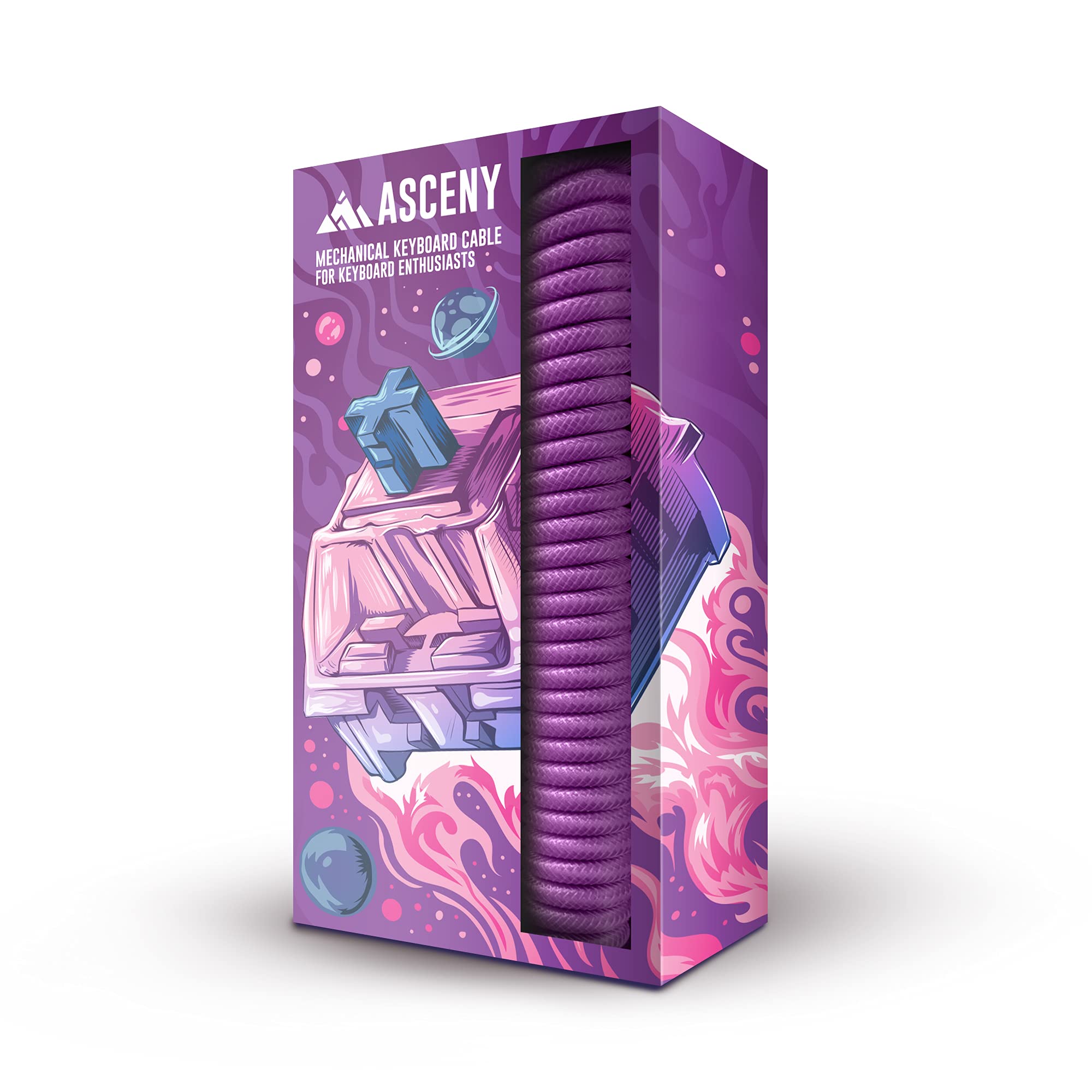 

ASCENY Coiled Double Sleeve Mechanical Keyboard Cable for Mechanical Keyboard & Type-C (Purple) фіолетовий