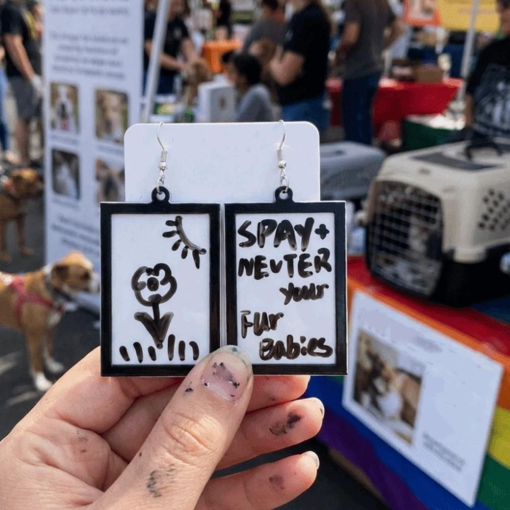 Acrylic Message Board Earrings Fun DIY Whiteboard Eardrop Minimalist with Marker Pen Erasable Drawing Board Dangler Women