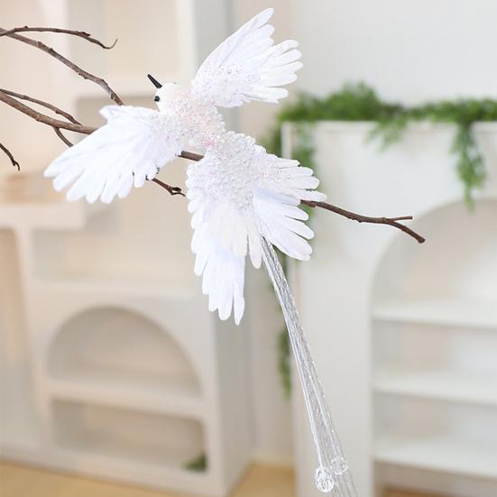 Artificial Glitter Birds Christmas Tree Ornament Realistic Long Tail Hummingbird With Faux