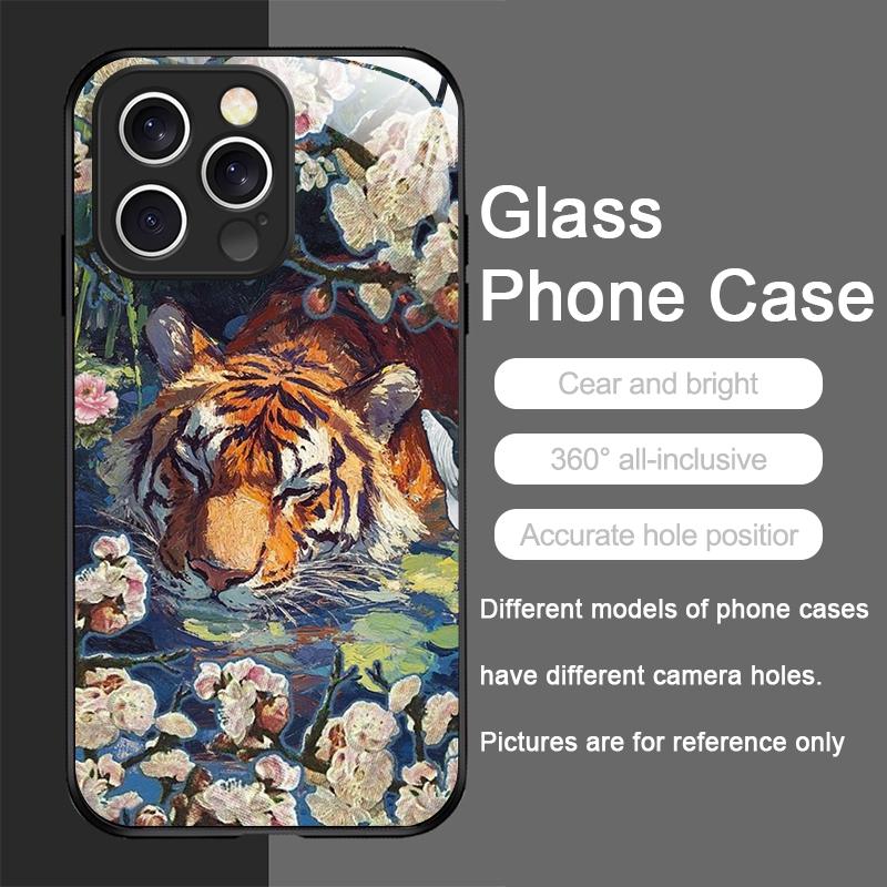

Креативная чехол-бампер из закаленного стекла с принтом цветов и тигра для IPhone 17 16 Pro Max 15 14 Plus 13 12 Mini 11 PRO MAX Цветочный чехол iPhone 12 Pro