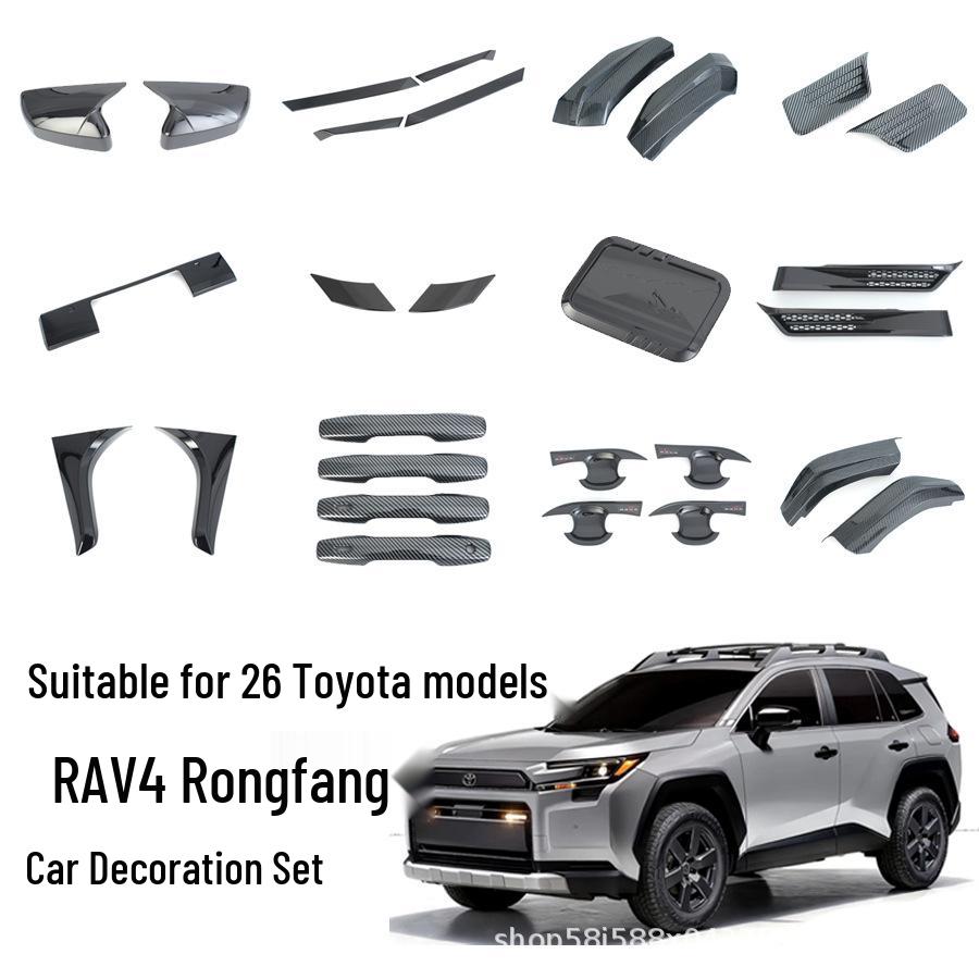 

Black Warrior Exterior Trim for 26 Toyota RAV4 Models: Door Handle, Bowl Sticker, Grille, Hood Trim Chrome Fuel Cap Cover*1
