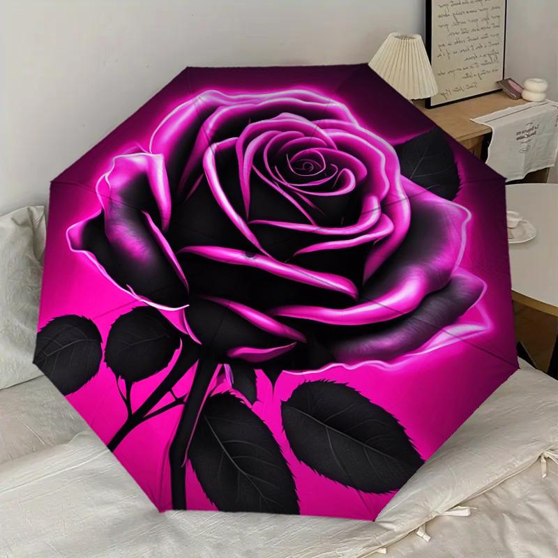 1pc rose flower Pattern Umbrella  Automatic Opening and Closing Umbrella, High quality Umbrella, Ideal Gift for Her 170