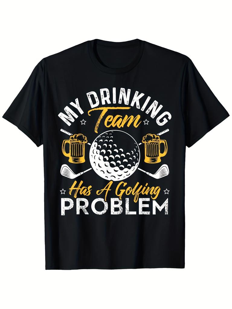 Unisexs Funny Golf Beer TShirt My Drinking Team Has A Golf Problem Slogan Black with Yellow Print Golf Course Design Comf