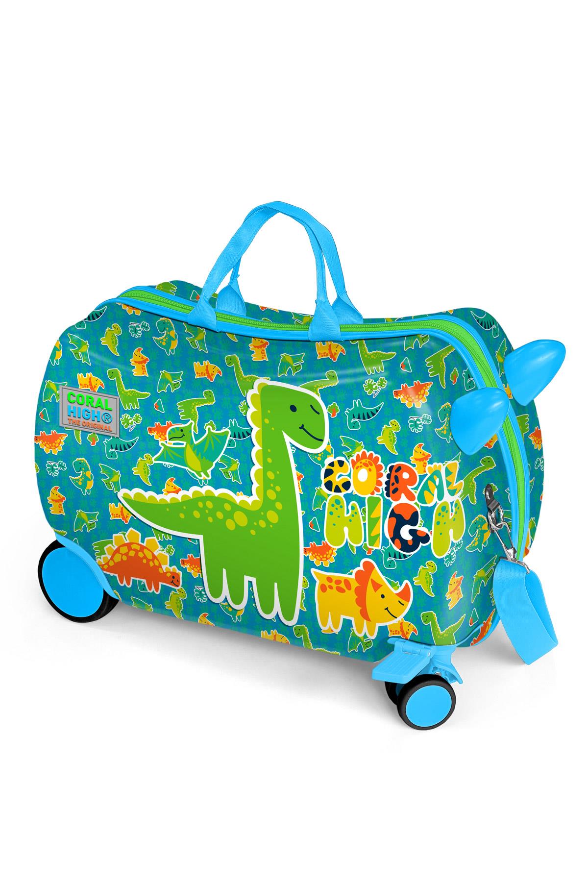 

Coral High Kids Blue Green Dinosaur Patterned Sit-and-Pull Children s Suitcase 16361