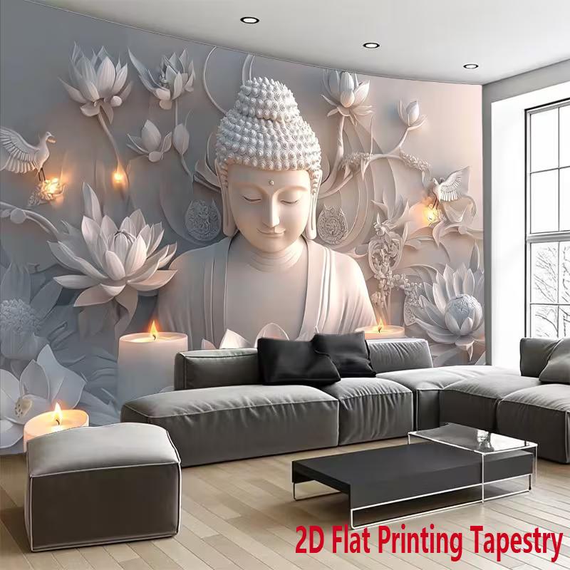 2D Buddha Lotus Print Tapestry, Zen Meditation Wall Hanging for Living Room Bedroom Yoga Room Decor