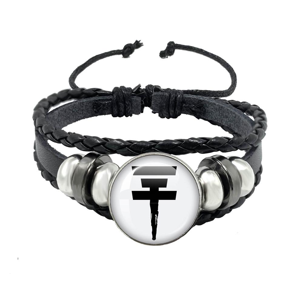 Pop Retro Rock Band Tokio Hotel Bill Kaulitz Band Black Rope Button Glass Cabochon Leather Bracelet Jewelry Charm Fans