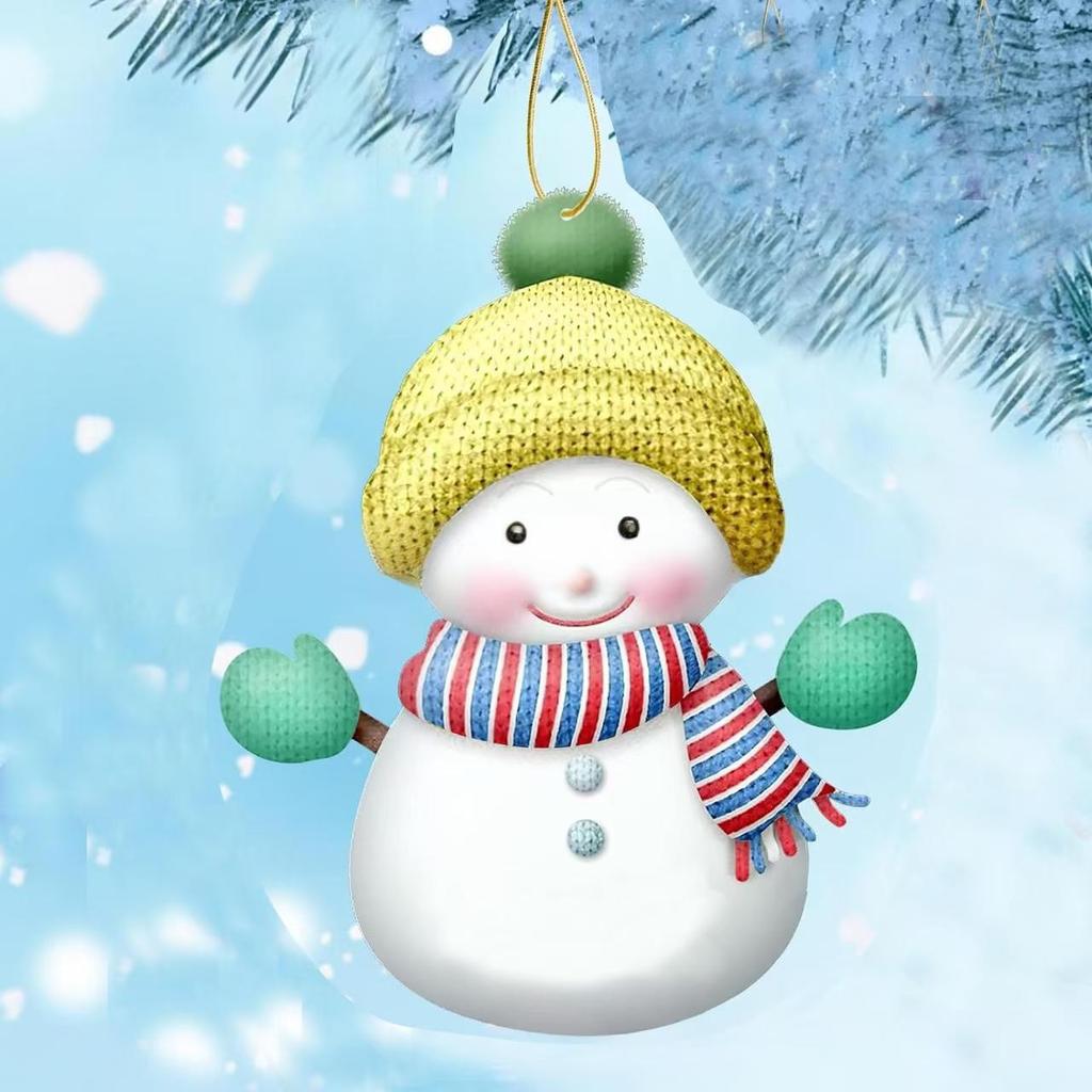 Christmas Acrylic 2D Snowman Ornament, Hanging Decor for Car Mirror, Backpack, Tree with Hook, Festive Gift Accessorie