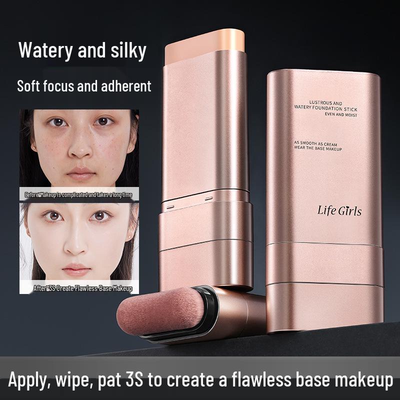 Life Girls Radiant Water-Feel Double-Ended Foundation Stick with Brush - Korean-Style Dewy Finish