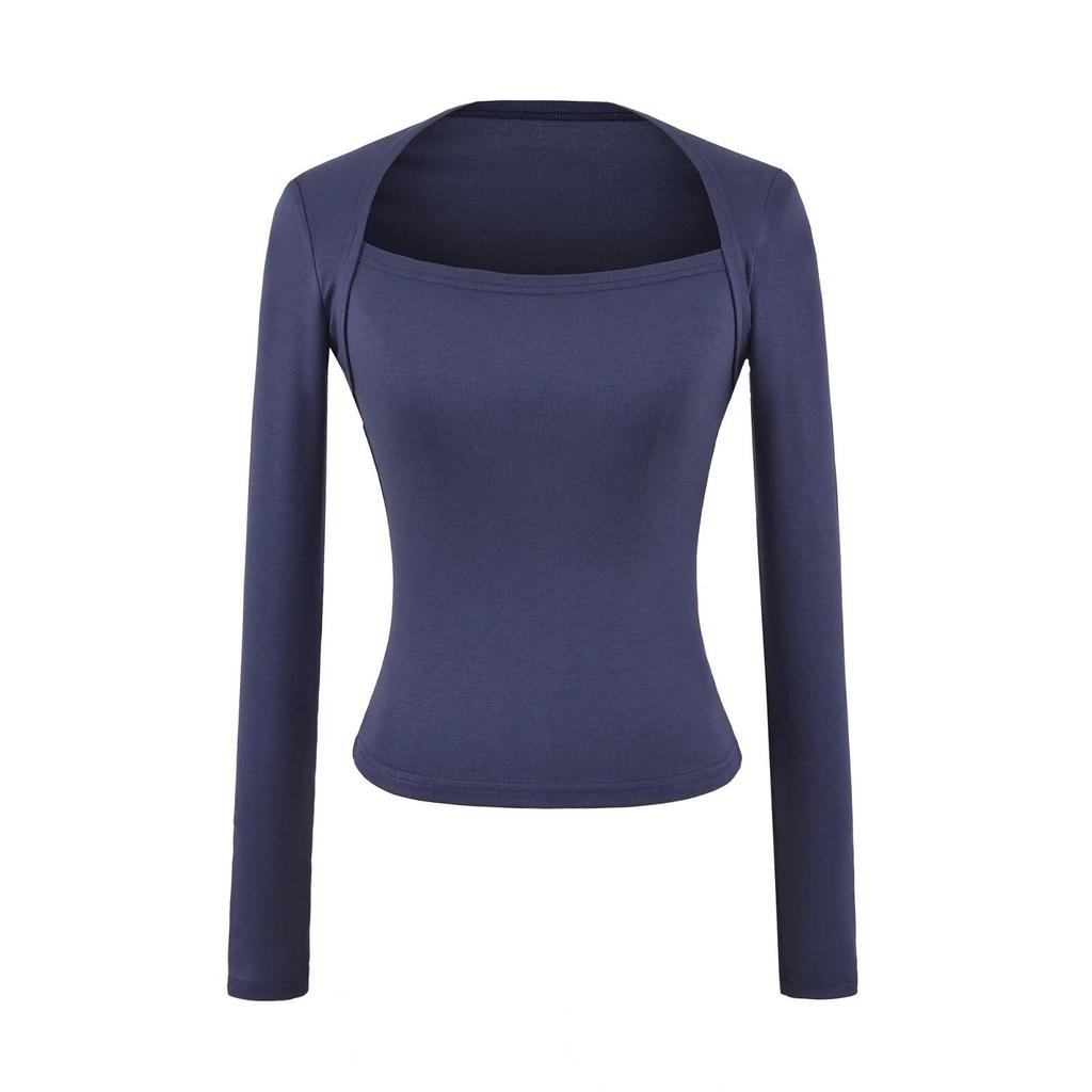 Hot Girl Square Neck Off-Shoulder Slimming Long Sleeve Top for Women