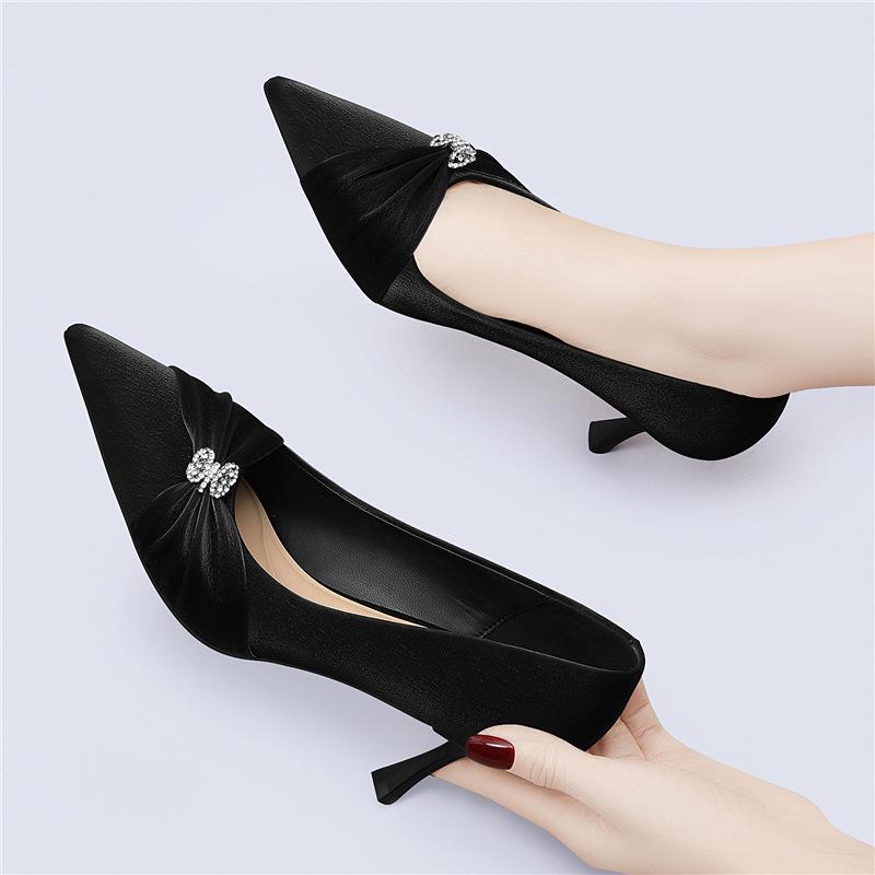 

High heels women s new light mouth pointed professional shoes soft leather fine heel color matching fashion high 35