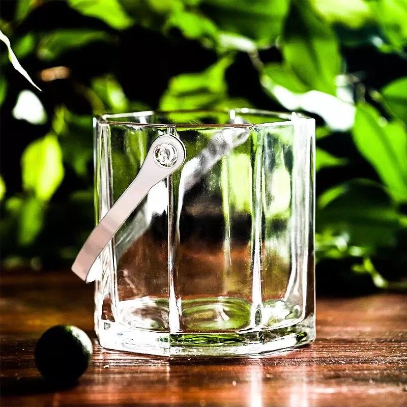 ZISIZ Portable Glass Ice Bucket with Tongs