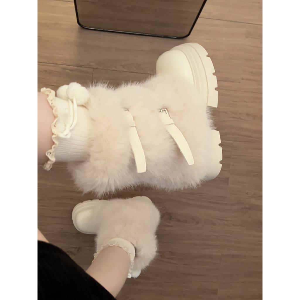 Fleece Thickened White Thick-soled Snow Boots Women's Winter Wear Warm Northeast Cotton Shoes