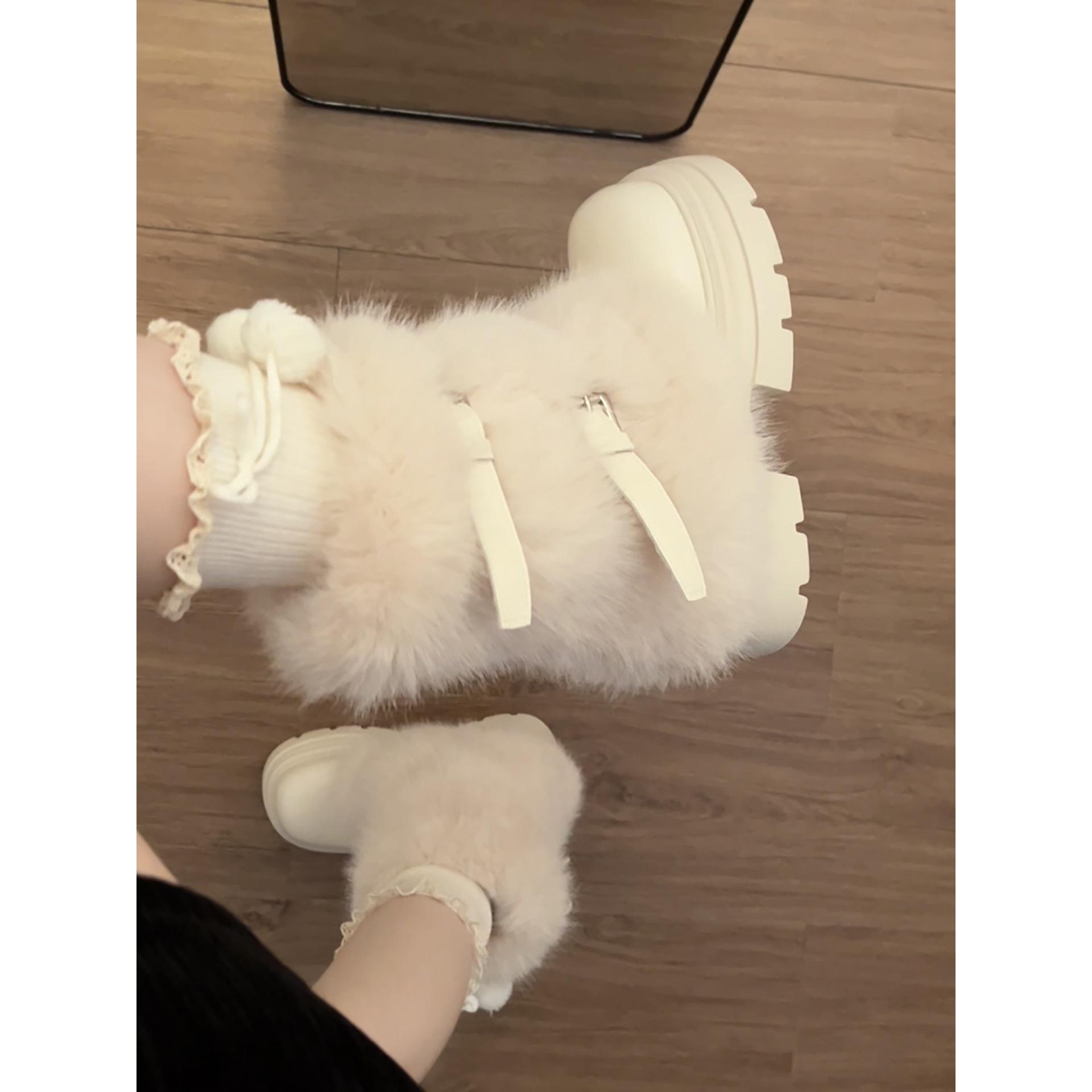 

Fleece thickened white thick-soled snow boots women s winter wear warm Northeast cotton shoes 40 коричневий