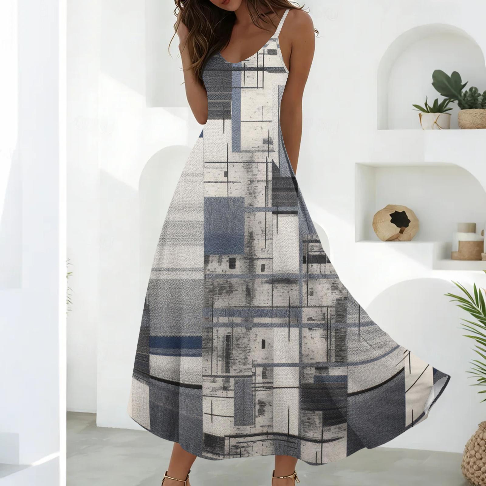 

Летние платья для женщин Платья Длинные Легкие А-силуэта Без рукавов Сарафаны С карманами XXL тёмно-синий