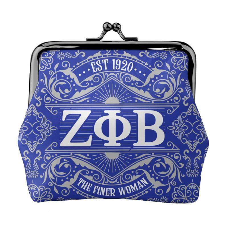 Zeta Phi Beta 1920 Print Leather Coin Purse Small Kiss-Lock Change Pouch Clasp Closure Buckle Wallet for Women Girls