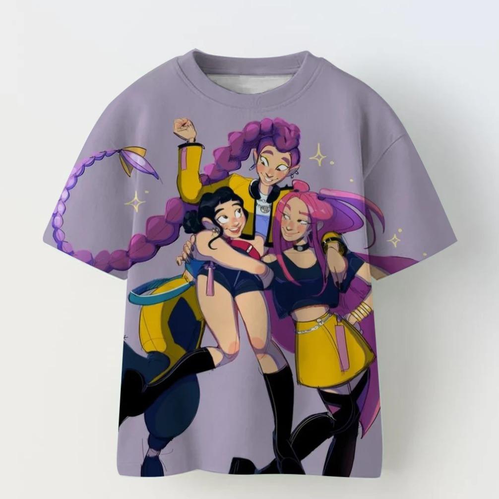 Cartoon Anime Kpop Witch Hunting Group 3D Printing Street Wear Fashion T-shirt for Children Boys and Girls T-shirt Top Clothing