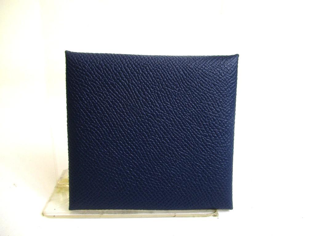 Authentic HERMES Blue navy Tourillon Leather Coin Purse Bastia #b168  Open box