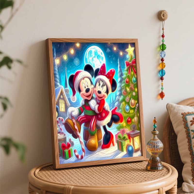Disney Christmas Mickey Mouse Oil Painting Kit Home Bedroom Wall Decor Handmade Gift Holiday Art Festive Decoration Wall Hanging Craft