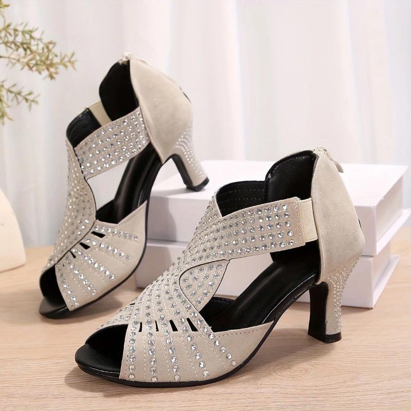 

Changchun summer new rhinestone high heel fish mouth sandals large size thick heel fashion sandals women 43