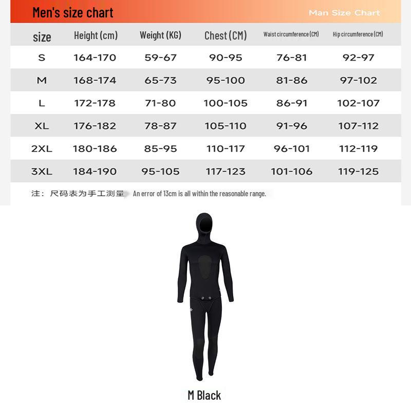 3mm Two-Piece Wetsuit with Hood for Warmth In Hunting, Snorkeling, Freediving, Surfing, and Ice Sports.