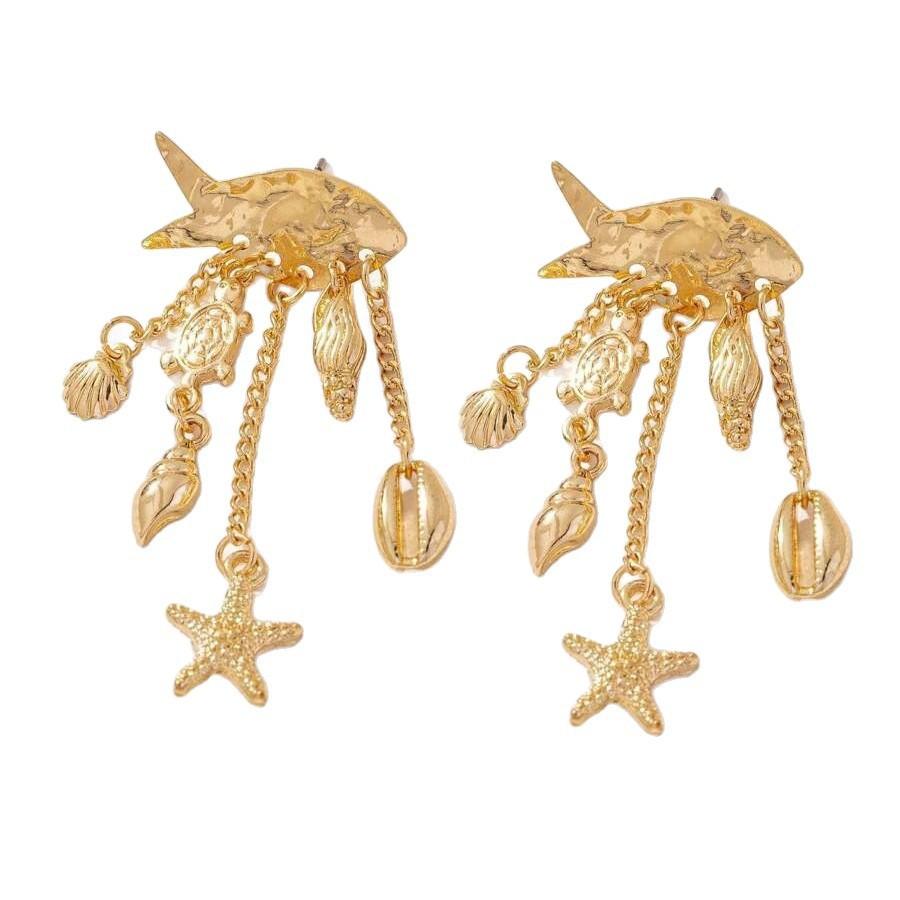 Fashion Stainless Steel Ocean Series Conch Shell Fish Earrings Earrings Stud Earrings Gold Plated