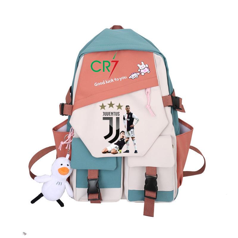 Animation CR7 Print Color Blocking Backpack Simple Niche School Bag for Male and Female Students Long Distance Travel Bag