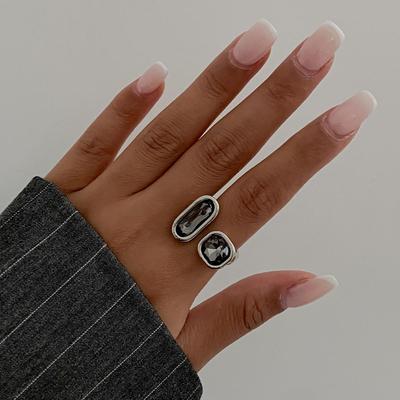 Elegant Black Diamond Acrylic Geometric Square Ring
