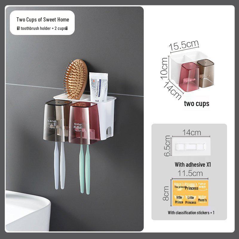 Wall-Mounted Toothbrush & Mouthwash Holder for Family of Three