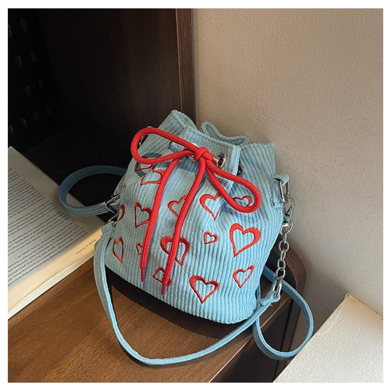 Niche Bag Women's New Summer Mini Strip Velvet Messenger Bag Drawstring Pleated Bucket Bag