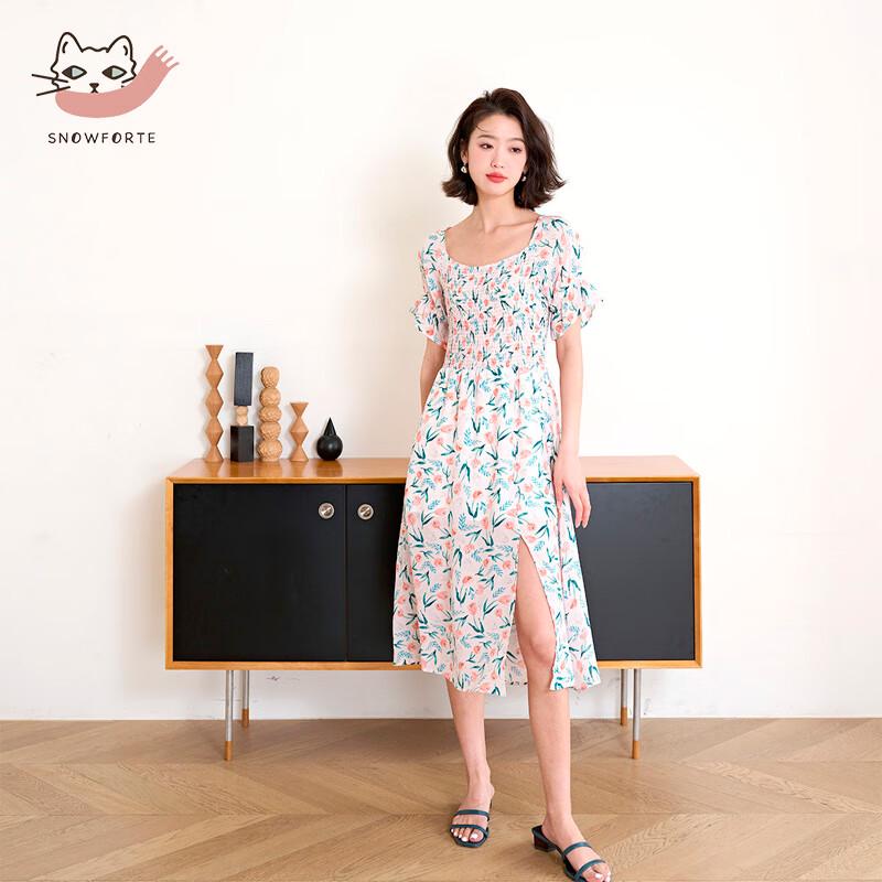 

100% Mulberry Silk Square Neck A-Line Ruffle Sleeve Midi Dress M