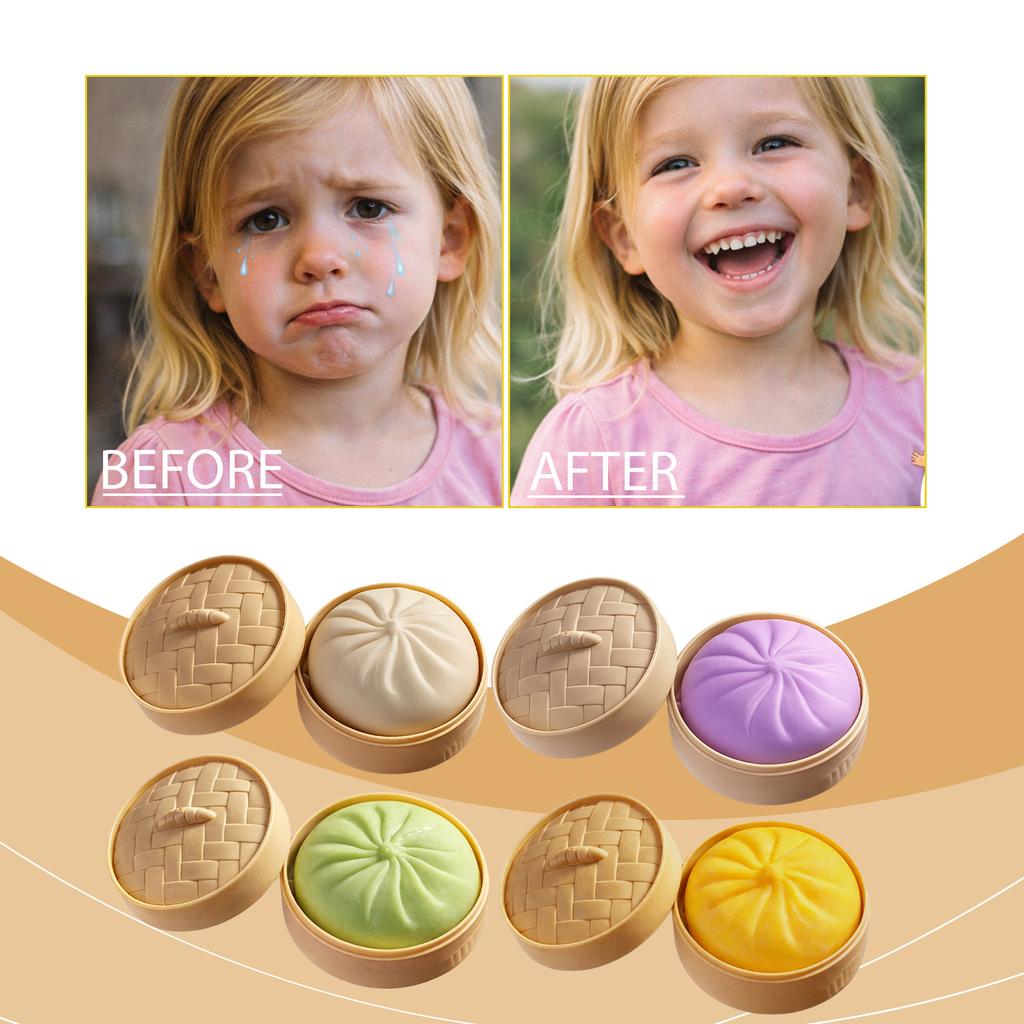 Colorful Dumpling Squishes Stress Balls Fidget Sensory Toys Simulation Food Squishies Bun With Steamer Dough Ball Gifts