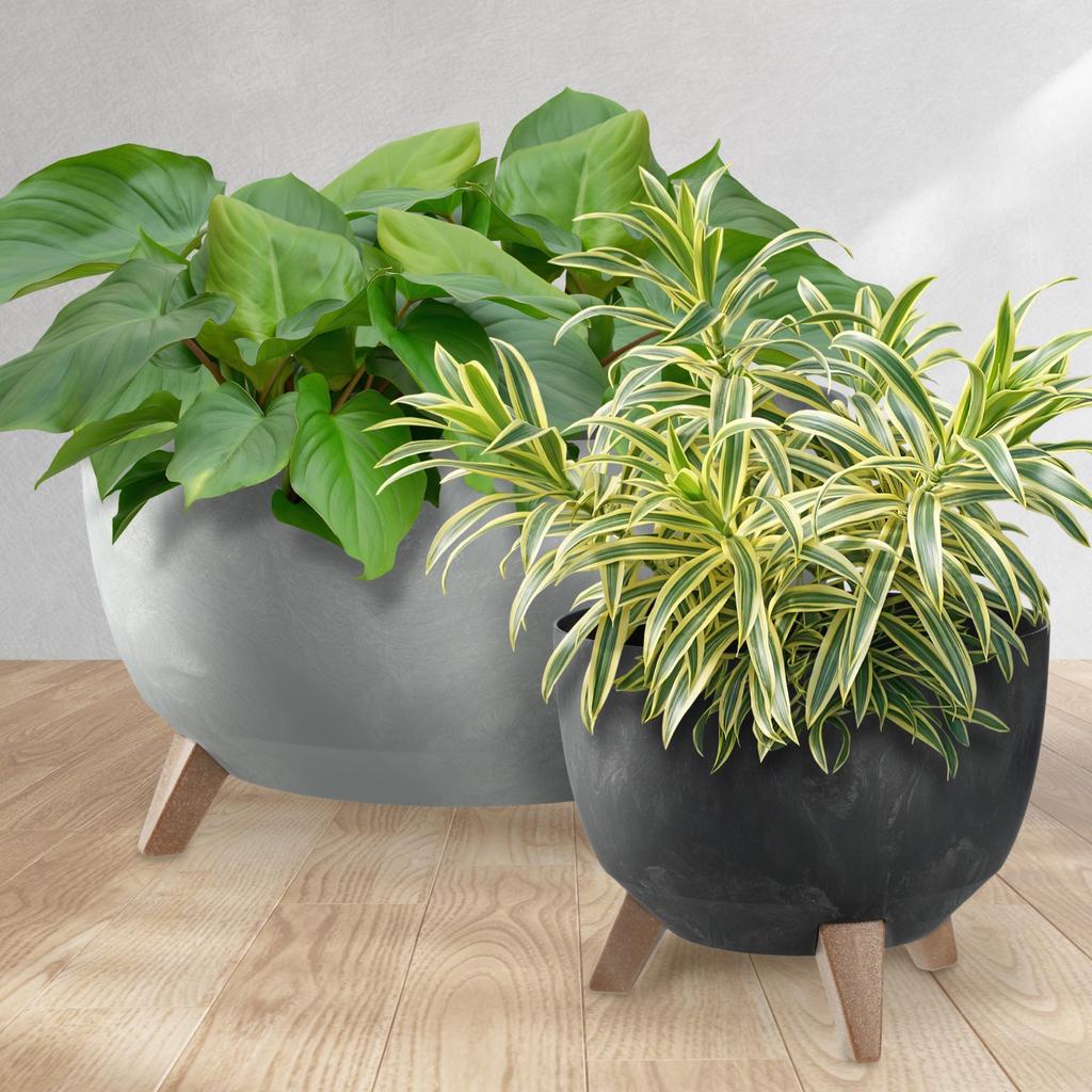 KADAX Flower Pot Planter 29cm Cover + Insert Legs Cork Flower Stand Black