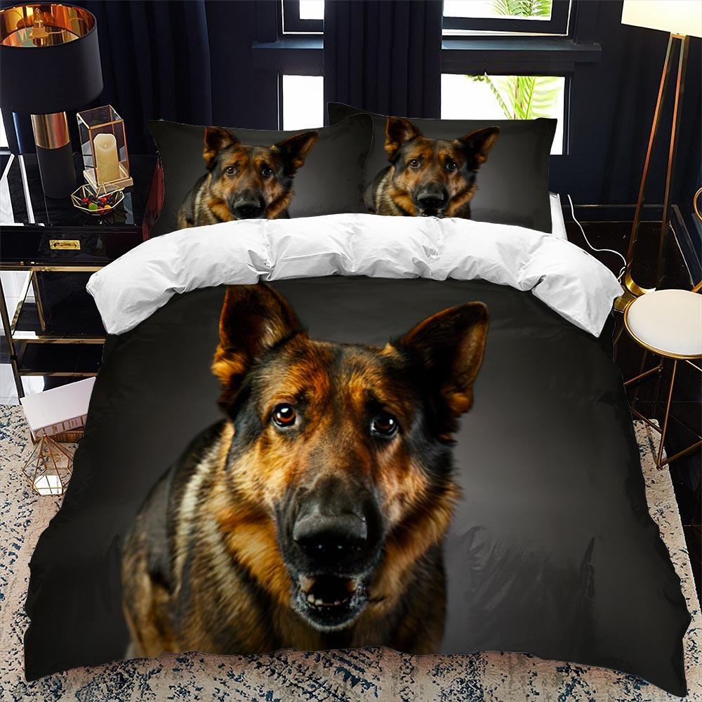 German Shepherd Duvet Cover Set King/Queen Size Purebred Hound Animal Bedin Set Kids Cute Dog Puppy Polyester  Meeting Cover