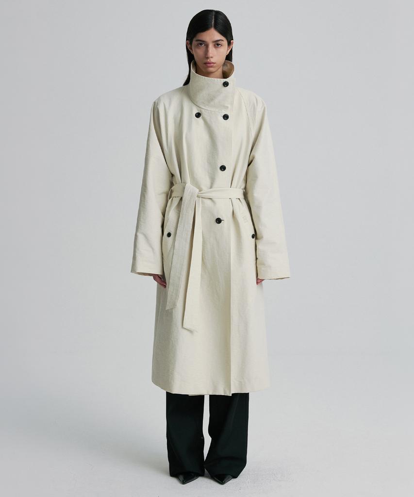 RE RHEE Funnel Neck Belted Trench Coat Vanilla