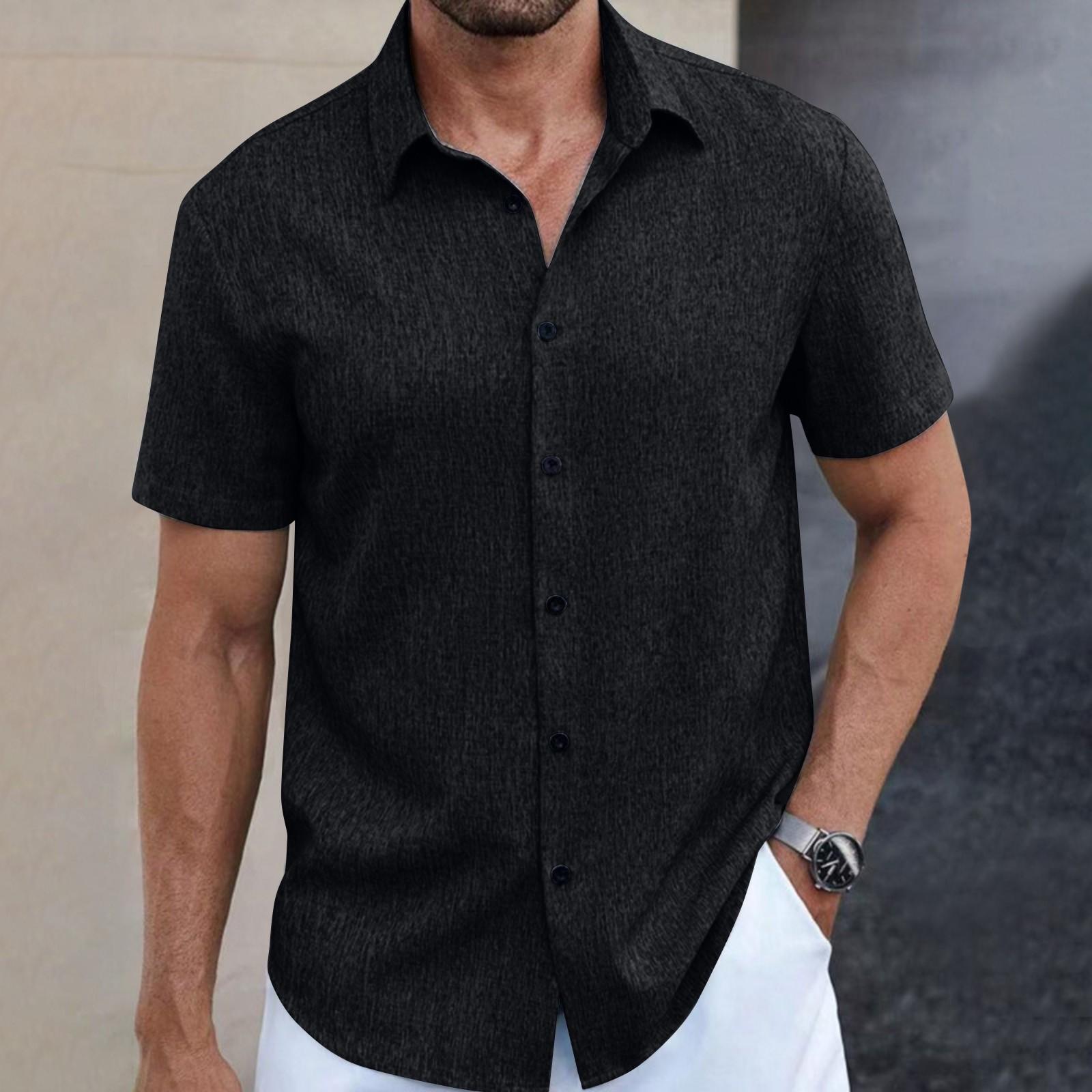 

Мужская летняя однотонная рубашка с лацканами и короткими рукавами, мужская повседневная модная рубашка с короткими рукавами XXL чёрный
