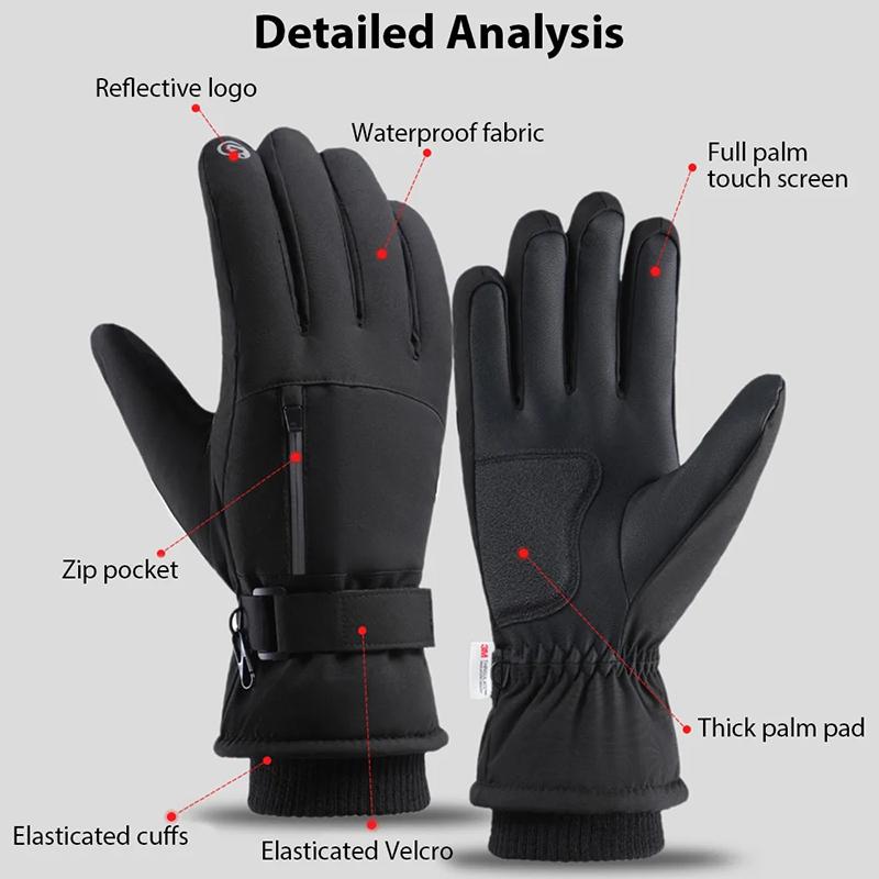 Outdoor Skiing Gloves Unisex 3M Winter Cold Resistant Warm Thick Gloves Touch Screen Waterproof Cycling Running Sports Gloves