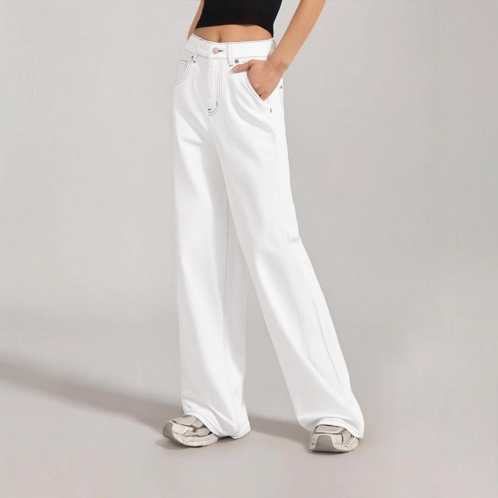 Women's White Wide-Leg Tencel Lyocell Jeans - Lightweight, Breathable, Four-Way Stretch for Summer 2026