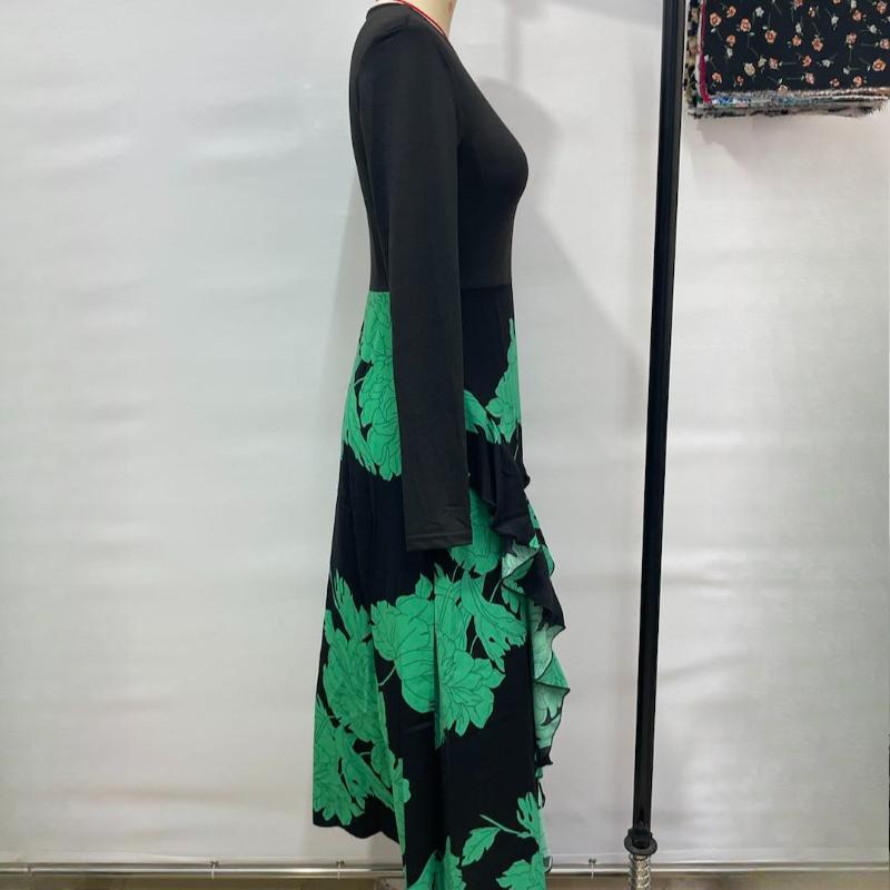 Rochie Casual Elegantă Slim cu Mâneci Lungi de Primăvară pentru Femei, Modă Toamnă, Imprimeu Îmbinat, Rochii Lungi Vintage pentru Femei, Talie Înaltă, Linie A, Rochie Sexy de Petrecere 25943