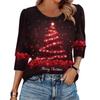 Women's Fashion Casual 3/4 Christmas Print Color Shirt Women's Round Neck Tops